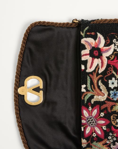 Valentino Garavani - Valentino Garavani Devain Embroidered Small Shoulder Bag - Black/multicolour - Woman - Shoulder Bags